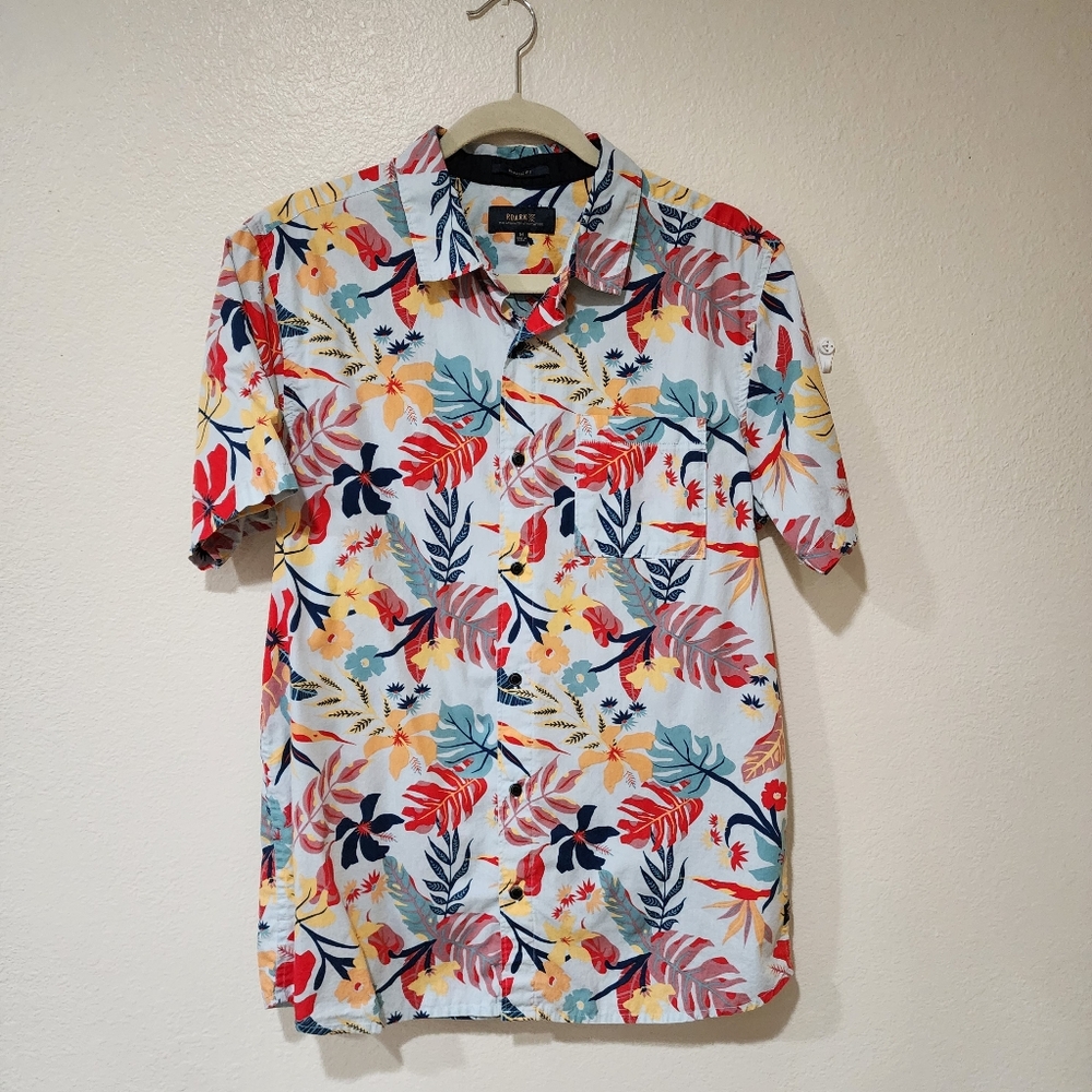 Roark Tropics Button Up Shirt Hawaiian Print Short Sleeves Cotton size Medium